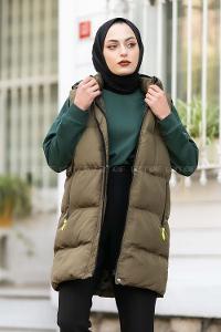 Modalamelif Arkası Lastikli Şişme Yelek Haki