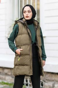 Modalamelif Arkası Lastikli Şişme Yelek Haki