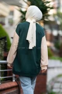 Modalamelif Boston Baskılı Kol Garnili Sweat Haki