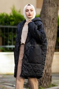 Modalamelif Kapitone Model Çift Cep Detaylı Mont Siyah