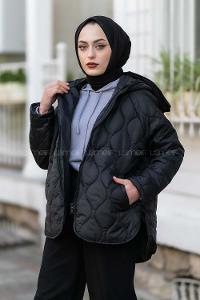 Modalamelif Kapitone Model Oversize Şişme Mont Siyah