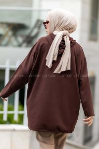 Modalamelif Kapşonlu Çift Kapak Cepli Sweat Acıkahve