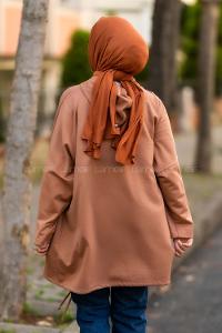 Modalamelif Kapşonlu Çift Kapak Cepli Sweat Sütlükahve