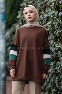 Modalamelif Kolları Parçalı Garnili Yırtmaçlı Sweat Acıkahve