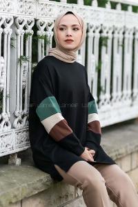 Modalamelif Kolları Parçalı Garnili Yırtmaçlı Sweat Siyah