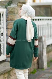 Modalamelif Kolları Renk Garnili Şerit Desenli Sweat Tunik Yeşil