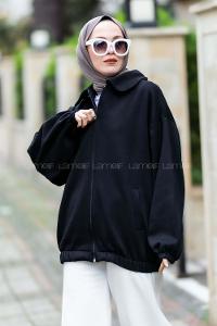 Modalamelif Önü Fermuarlı Polo Yaka Hırka Siyah