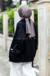 Modalamelif Önü Fermuarlı Polo Yaka Hırka Siyah