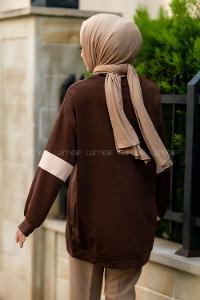 Modalamelif W Baskılı Kol Şerit Sweat Tunik Acıkahve