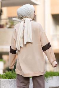 Modalamelif W Baskılı Kol Şerit Sweat Tunik Krem