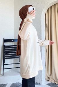 Modalamelif Bisiklet Yaka Girl Nakış Detaylı Sweat Krem