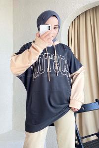 Modalamelif Boston Baskılı Garnili Sweat Füme