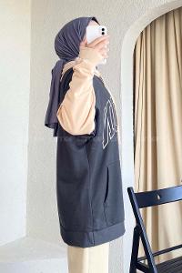 Modalamelif Boston Baskılı Garnili Sweat Füme