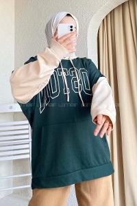 Modalamelif Boston Baskılı Garnili Sweat Zümrüt