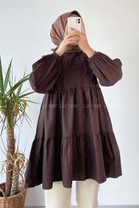 Modalamelif Hakim Yaka Eteği Fırfırlı Tunik Acıkahve
