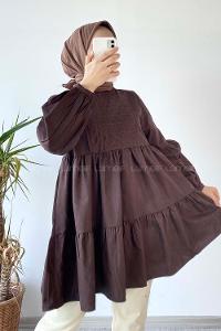 Modalamelif Hakim Yaka Eteği Fırfırlı Tunik Acıkahve