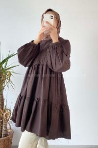 Modalamelif Hakim Yaka Eteği Fırfırlı Tunik Acıkahve