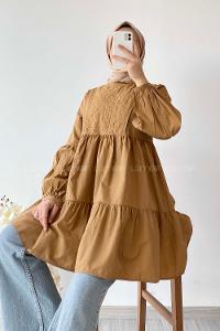 Modalamelif Hakim Yaka Eteği Fırfırlı Tunik Camel