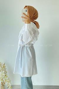 Modalamelif Kuşak Bağlama Detaylı Fırfırlı Tunik Beyaz