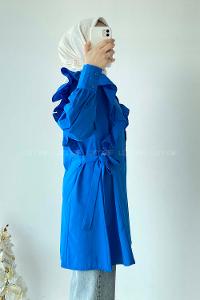 Modalamelif Kuşak Bağlama Detaylı Fırfırlı Tunik Mavi