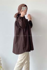 Modalamelif Omuz Fırfırlı Önü Büzgülü Tunik Acıkahve