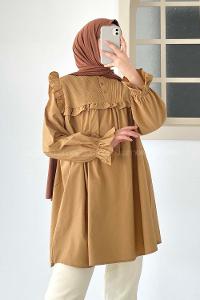Camel Neck Neck Combed Fabric Unprinted Tunic