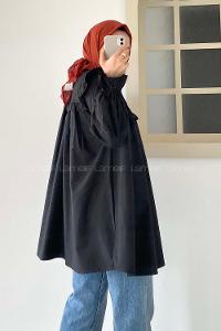 Modalamelif Omuz Fırfırlı Pileli Tunik Siyah