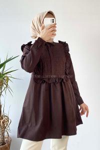 üğmeli Dikiş Detaylı Tunik Acıkahve