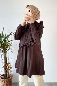 üğmeli Dikiş Detaylı Tunik Acıkahve
