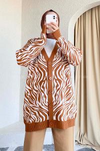 Modalamelif  Zebra Desen Triko Hırka Camel
