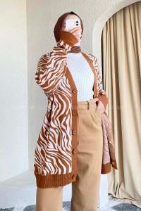 Modalamelif  Zebra Desen Triko Hırka Camel