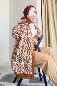 Modalamelif  Zebra Desen Triko Hırka Camel
