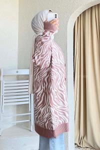 Modalamelif  Zebra Desen Triko Hırka Gül Rengi