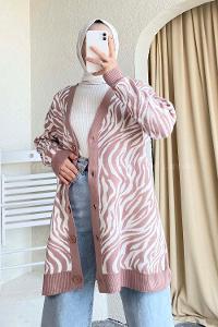 Modalamelif  Zebra Desen Triko Hırka Gül Rengi