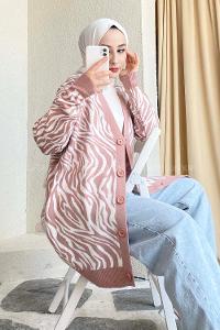 Modalamelif  Zebra Desen Triko Hırka Gül Rengi