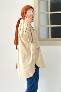 Modalamelif Asimetrik Bombe Cep Detaylı Gömlek Bej