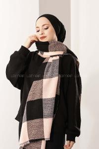 Modalamelif Ekose Kare omuz şal Siyah-Pudra