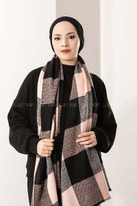 Modalamelif Ekose Kare omuz şal Siyah-Pudra