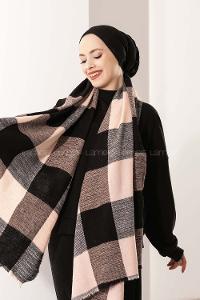 Modalamelif Ekose Kare omuz şal Siyah-Pudra