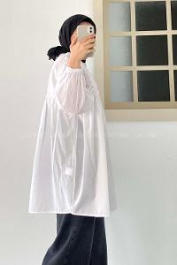 Modalamelif Hakim Yaka Fırfırlı Büzgülü Tunik Beyaz
