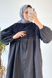 Black Neck Neck Combed Fabric Unprinted Tunic