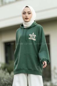 Modalamelif Kapüşonlu Baskılı Sweat Haki