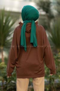 dek Nakışlı Kapüşonlu Sweat Acıkahve