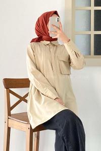 Modalamelif Tek Cepli Pile Detaylı Tunik Bej