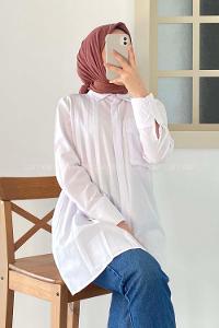 Modalamelif Tek Cepli Pile Detaylı Tunik Beyaz