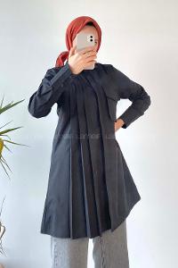 Modalamelif Tek Cepli Pile Detaylı Tunik Siyah