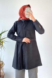 Modalamelif Tek Cepli Pile Detaylı Tunik Siyah