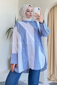 Modalamelif Asimetrik Garnili Tunik Mavi