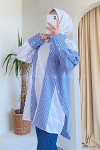 Modalamelif Asimetrik Garnili Tunik Mavi