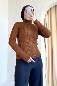 Modalamelif Balıkçı Yaka Fitilli Kazak Acıkahve